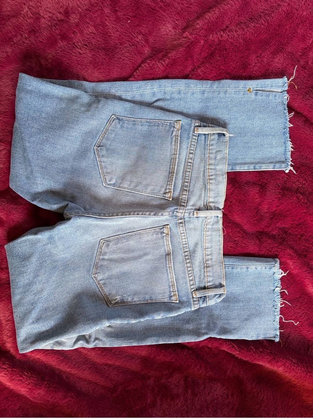 Frame Denim Light Blue Straight-Leg Jeans with Raw Hem